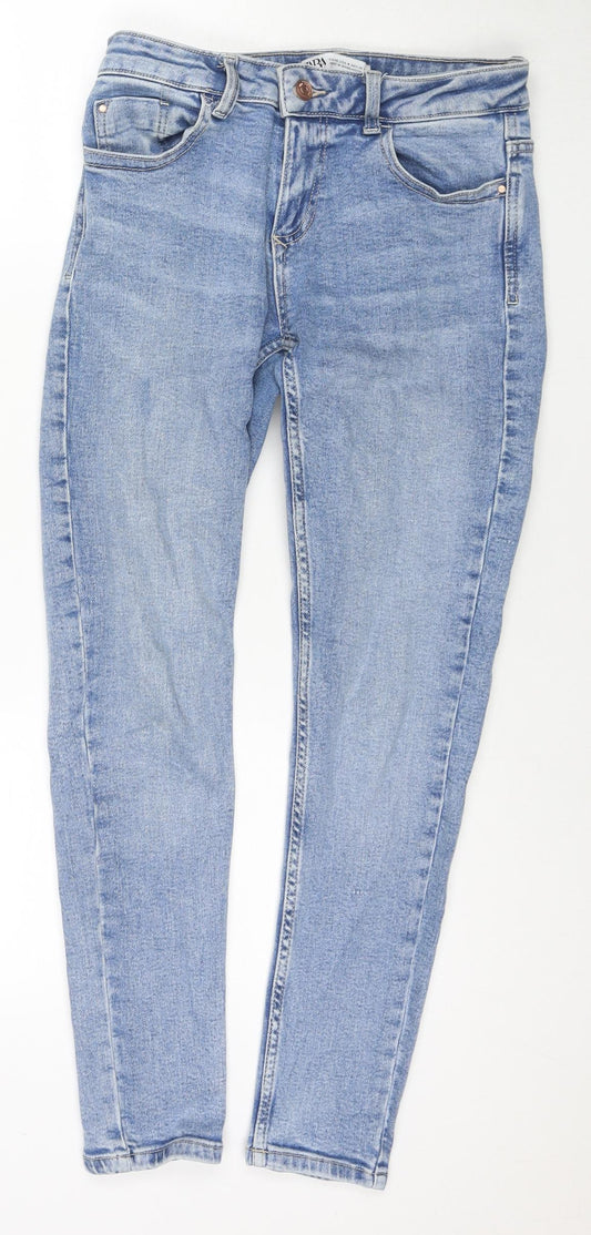 Zara Womens Blue Cotton Skinny Jeans Size 8 L26 in Regular Zip