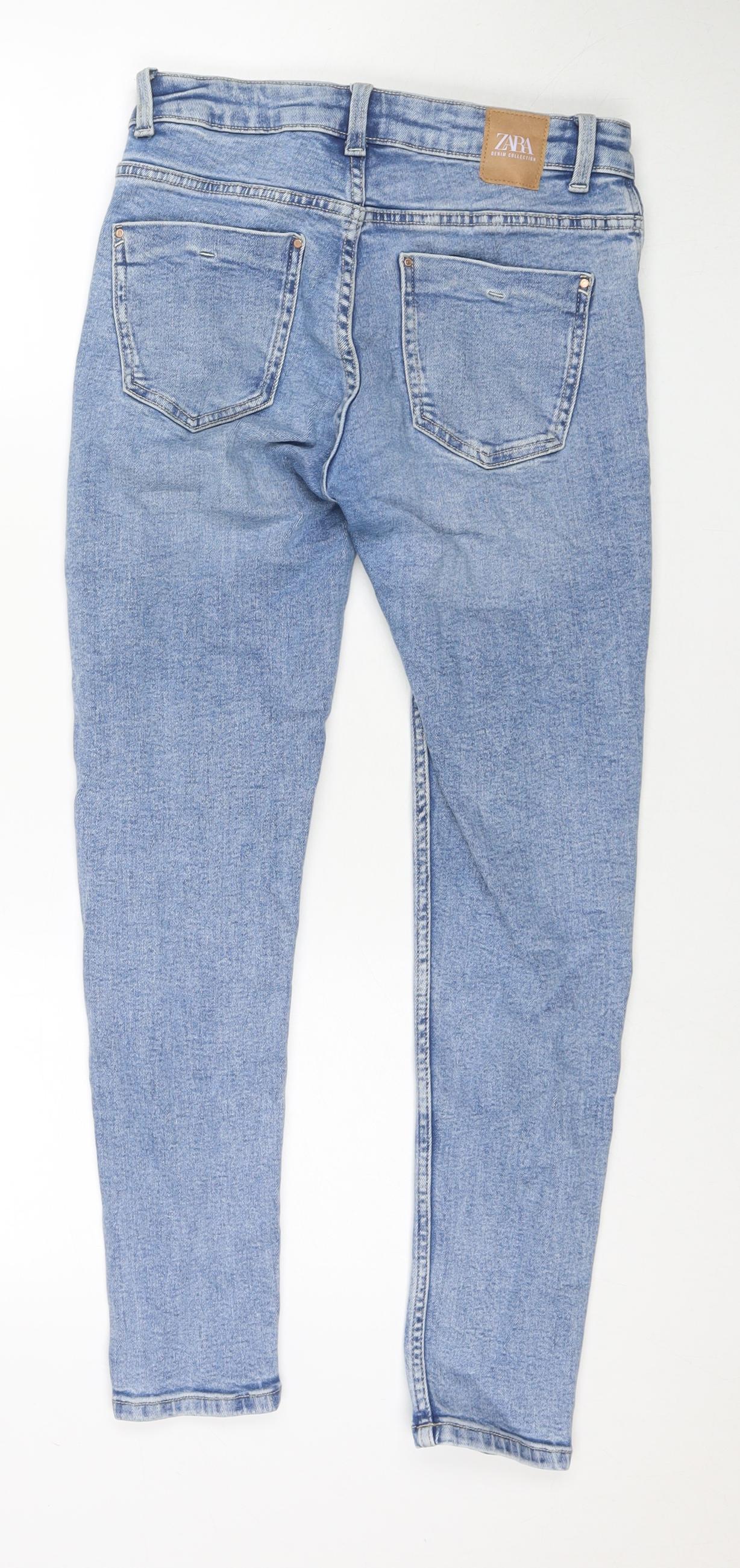 Zara Womens Blue Cotton Skinny Jeans Size 8 L26 in Regular Zip