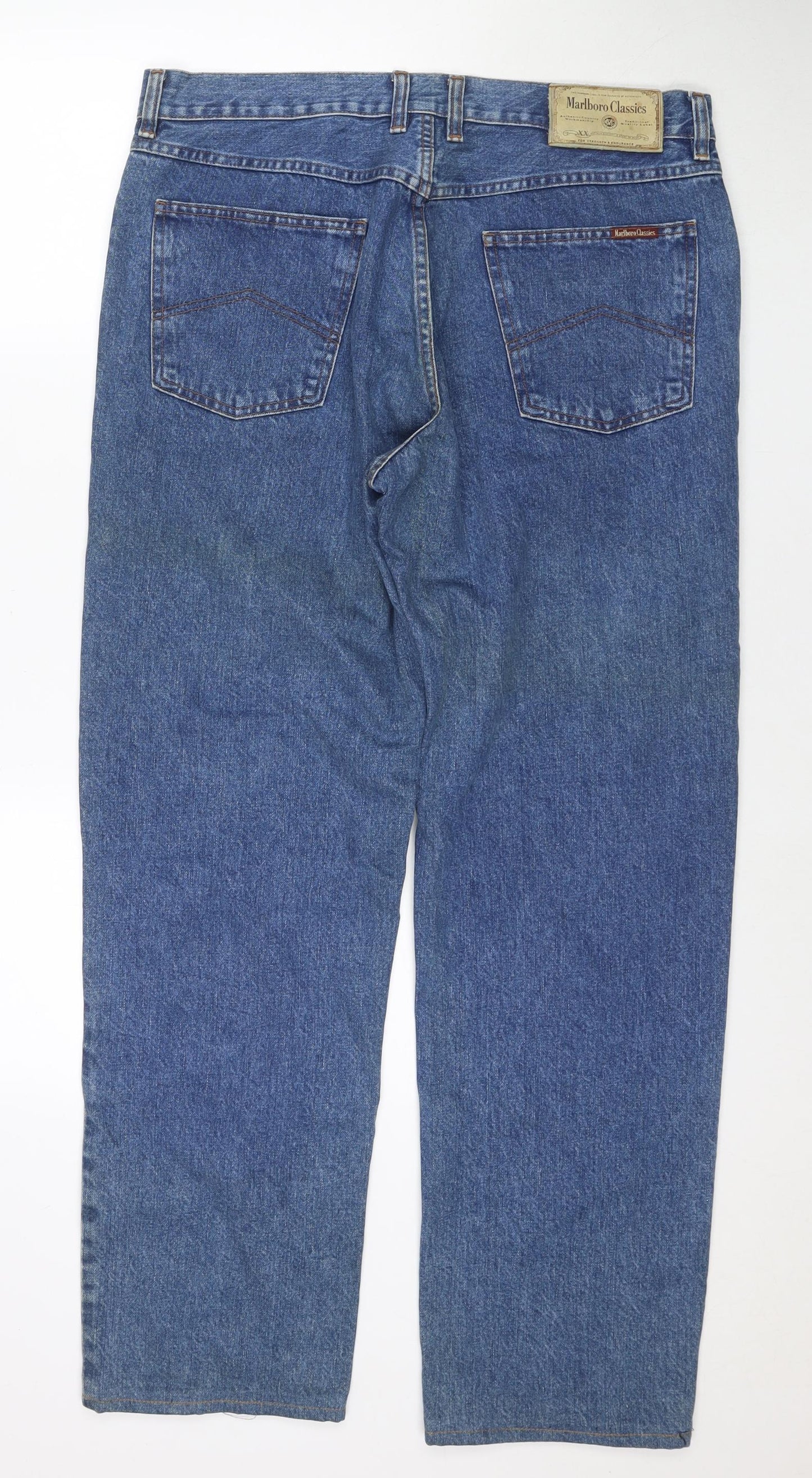 Marlboro Classics Mens Blue Cotton Straight Jeans Size 36 in L34 in Regular Zip