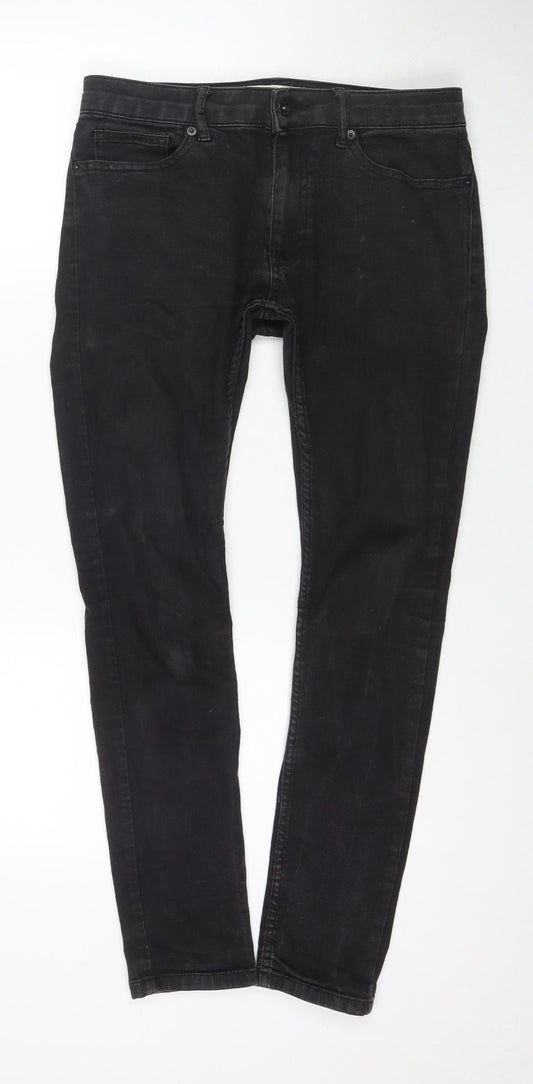 Topman Mens Black Cotton Skinny Jeans Size 32 in L30 in Regular Zip