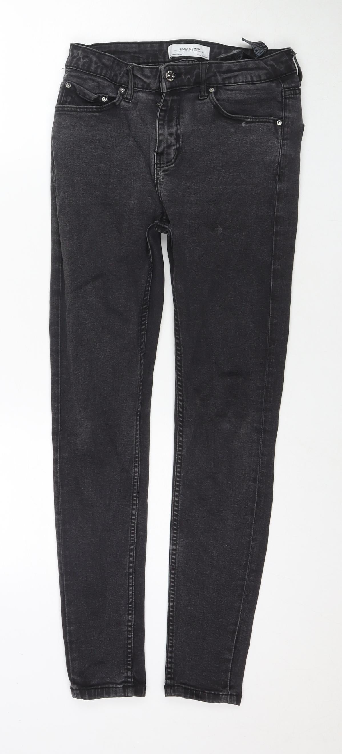 Zara Womens Black Cotton Skinny Jeans Size 8 L27 in Regular Zip