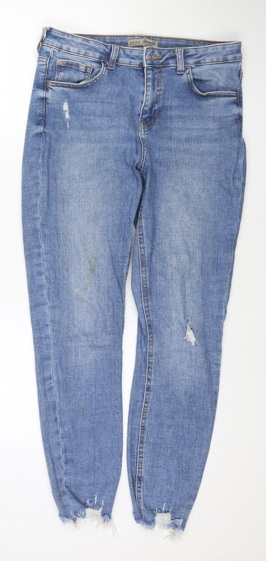 Denim & Co. Womens Blue Cotton Straight Jeans Size 14 L27 in Regular Zip