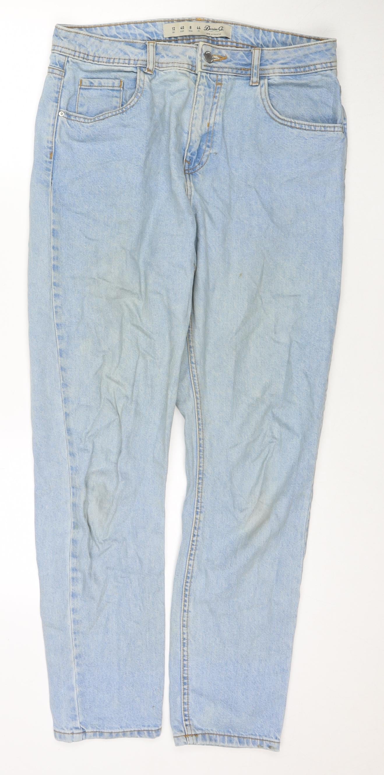 Denim & Co. Womens Blue Cotton Straight Jeans Size 12 L26 in Regular Zip