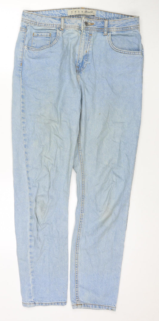 Denim & Co. Womens Blue Cotton Straight Jeans Size 12 L26 in Regular Zip