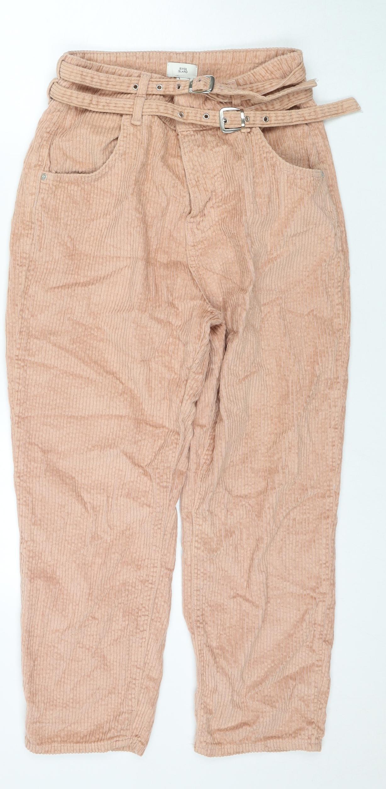 River Island Womens Beige Cotton Trousers Size 8 L24 in Regular Zip