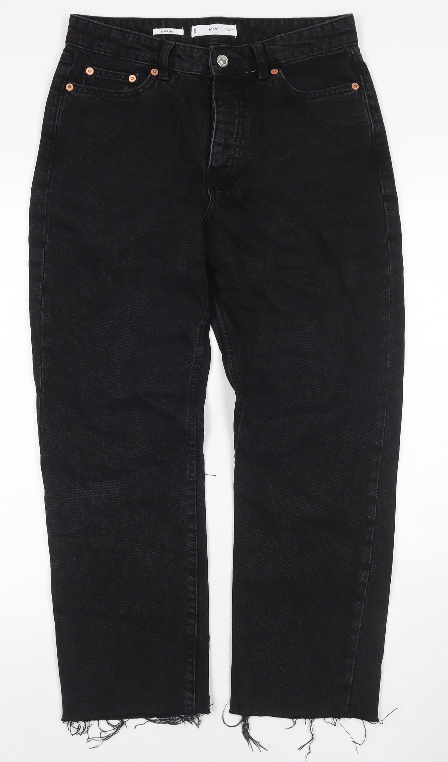 Mango Womens Black Cotton Straight Jeans Size 10 L26 in Regular Zip