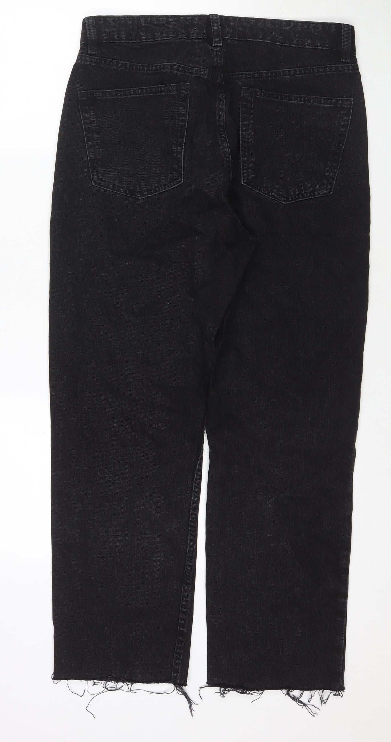 Mango Womens Black Cotton Straight Jeans Size 10 L26 in Regular Zip