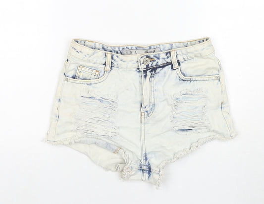 Denim & Co. Womens Blue Cotton Hot Pants Shorts Size 8 L3 in Regular Zip - Distressed