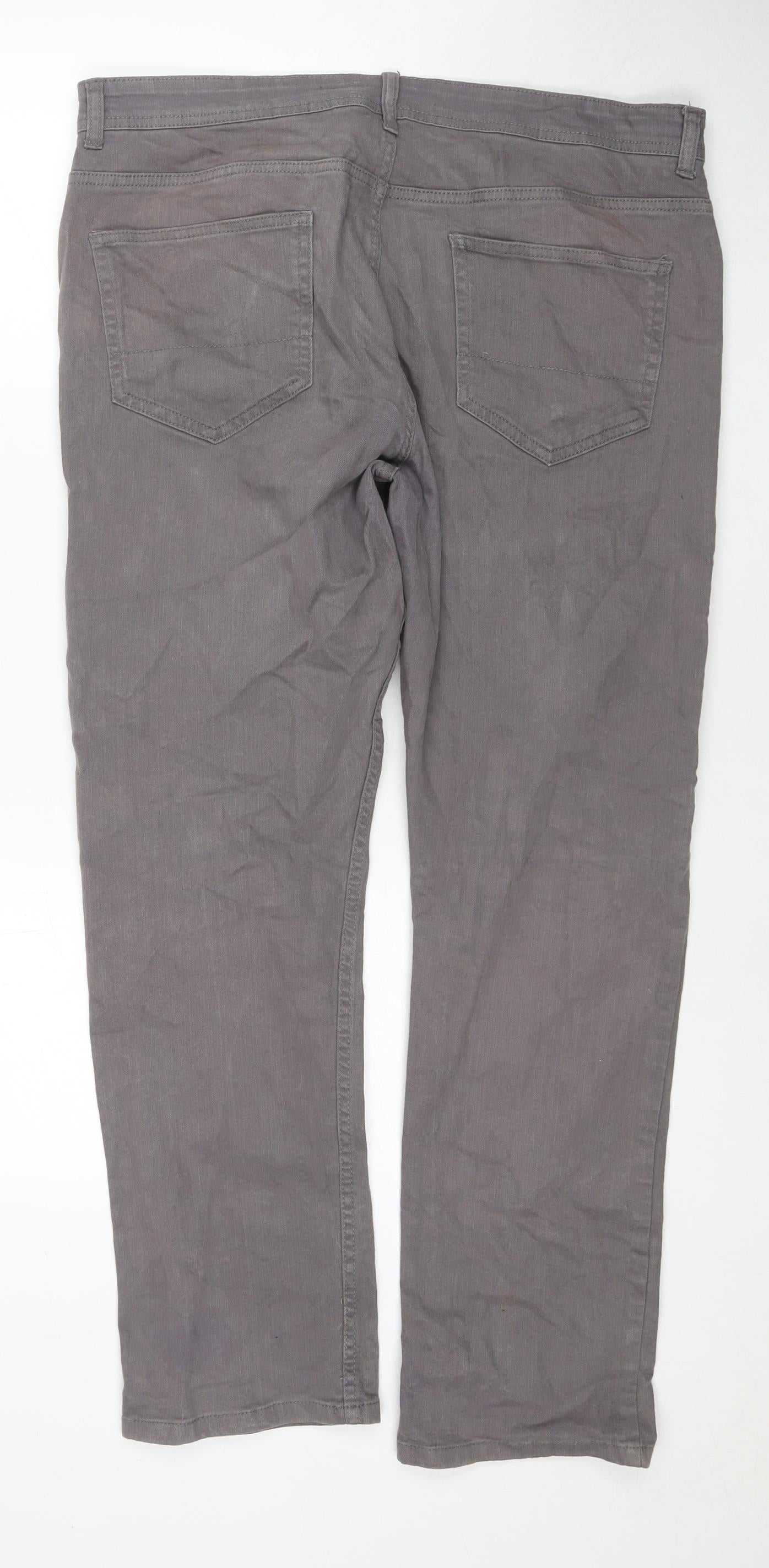 Denim & Co. Mens Grey Cotton Straight Jeans Size 36 in L30 in Regular Zip