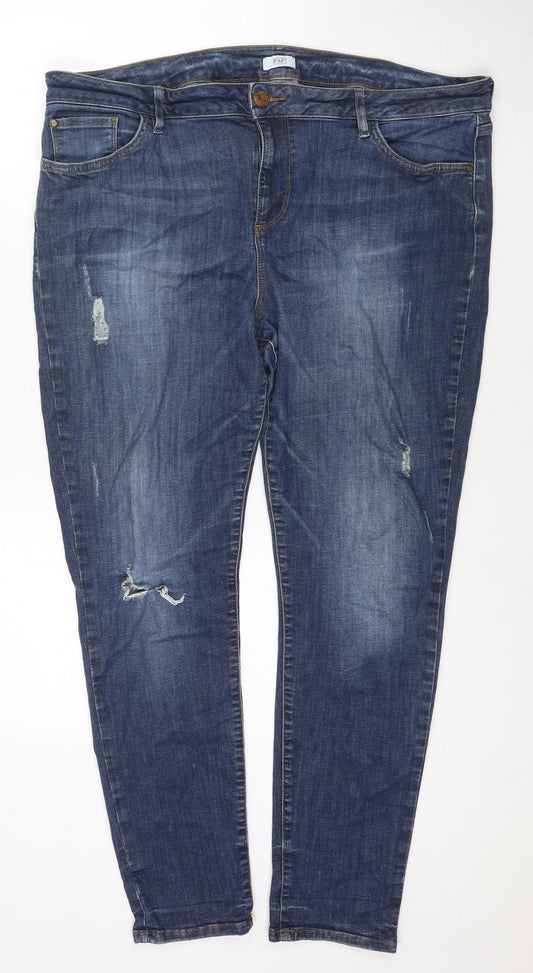 F&F Womens Blue Cotton Straight Jeans Size 20 L28 in Regular Zip