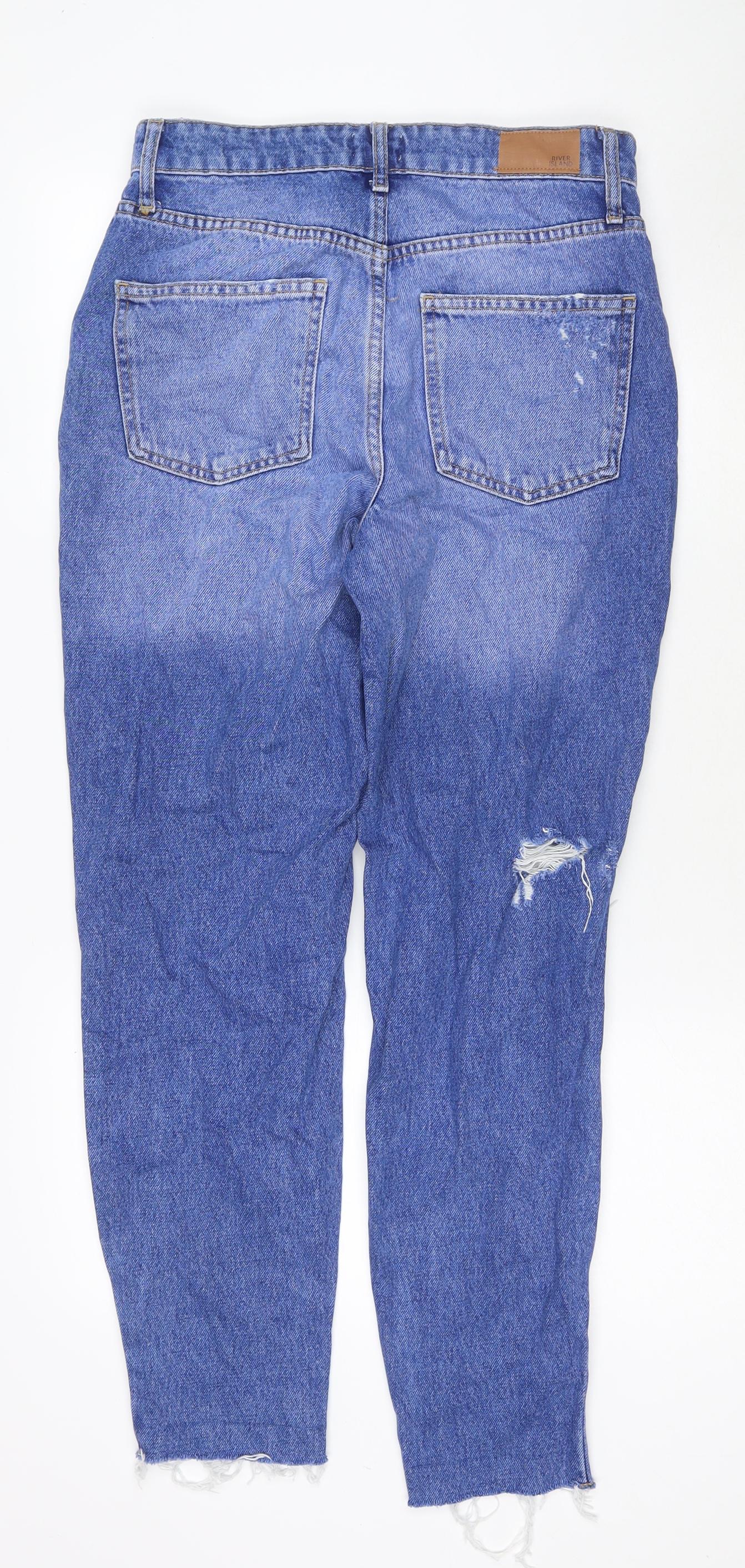 River Island Womens Blue Cotton Straight Jeans Size 10 L28 in Regular Zip