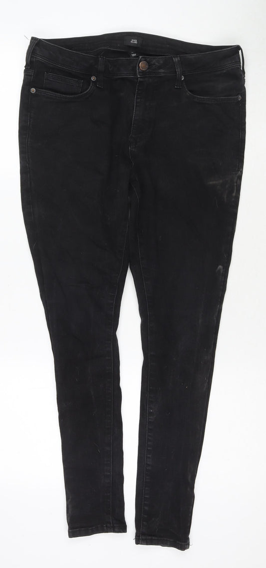 River Island Mens Black Cotton Skinny Jeans Size 32 in L30 in Regular Zip