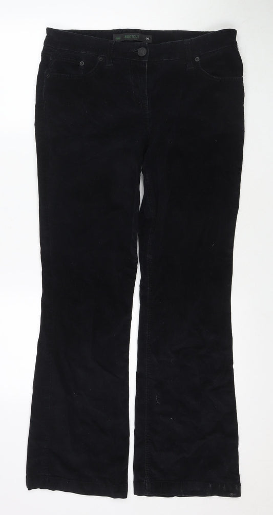 NEXT Womens Black Cotton Trousers Size 14 L30 in Regular Zip