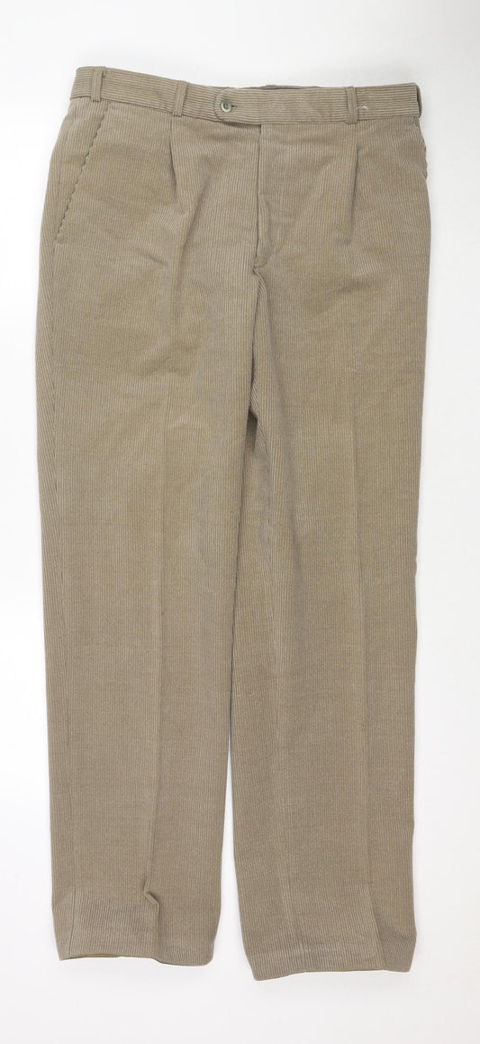 Zrelana Mens Beige Polyester Blend Trousers Size 34 in L32 in Regular Zip