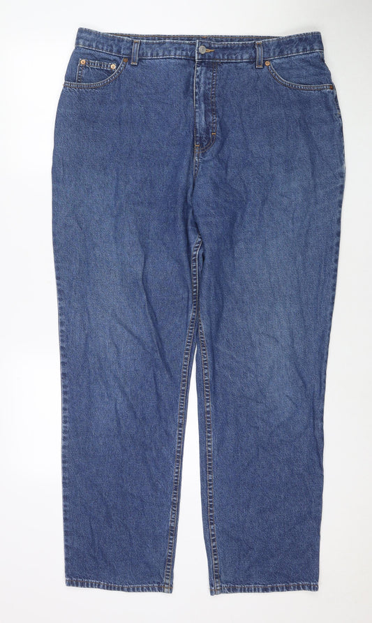 St Michael Womens Blue Cotton Straight Jeans Size 20 L31 in Regular Zip