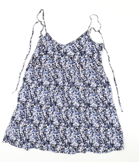 Divided by H&M Womens Blue Floral Viscose Camisole Tank Size 6 Scoop Neck