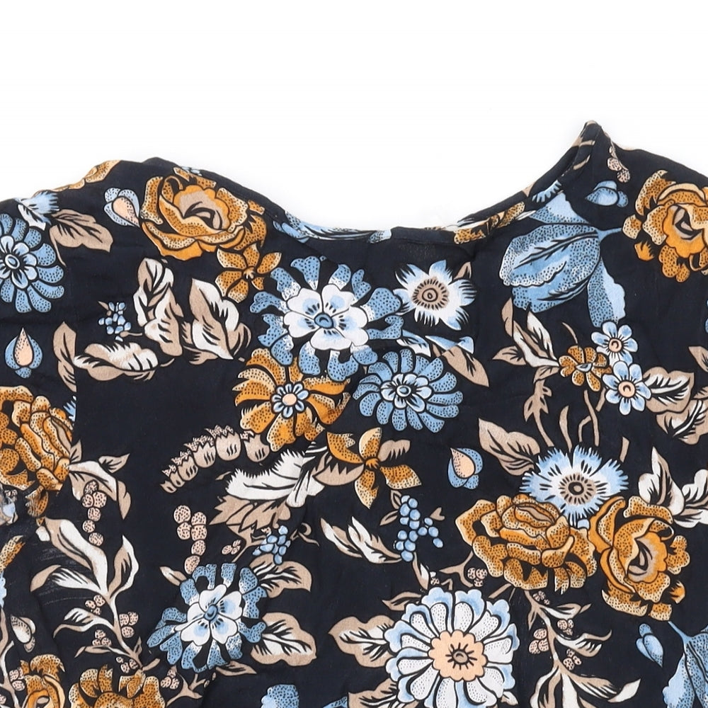 H&M Womens Black Floral Viscose Basic T-Shirt Size 8 Round Neck