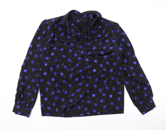 Marks and Spencer Womens Black Polka Dot Polyester Basic Blouse Size 10 Roll Neck