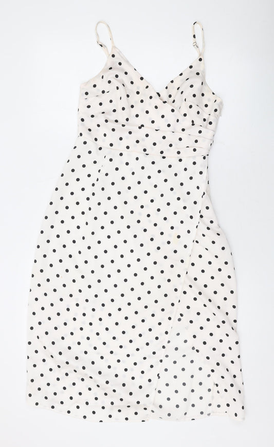 New Look Womens Ivory Polka Dot Polyester A-Line Size 10 V-Neck Zip