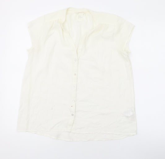 H&M Womens White Polyester Basic Blouse Size 6 V-Neck