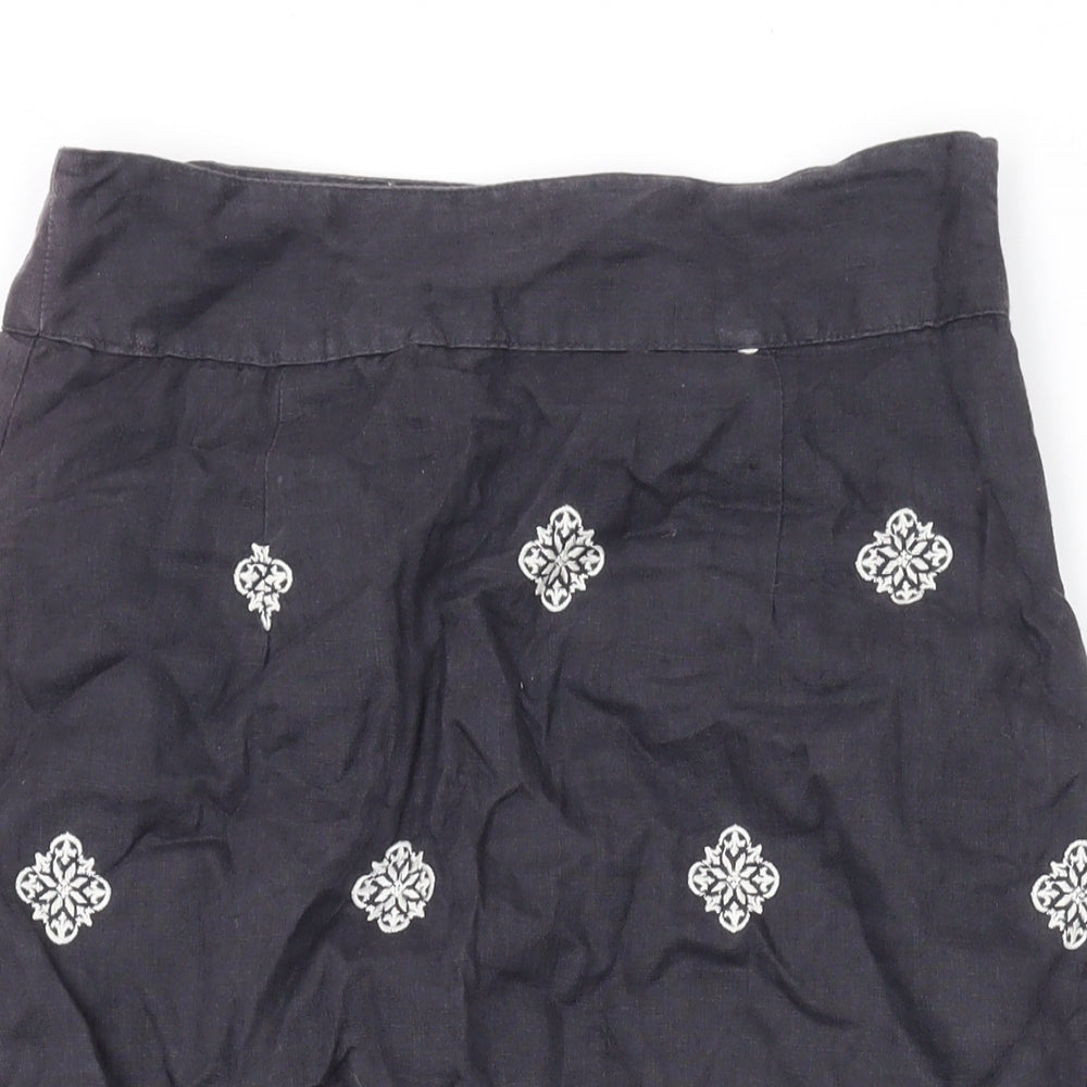 Fat Face Womens Grey Geometric Linen A-Line Skirt Size 6 Zip