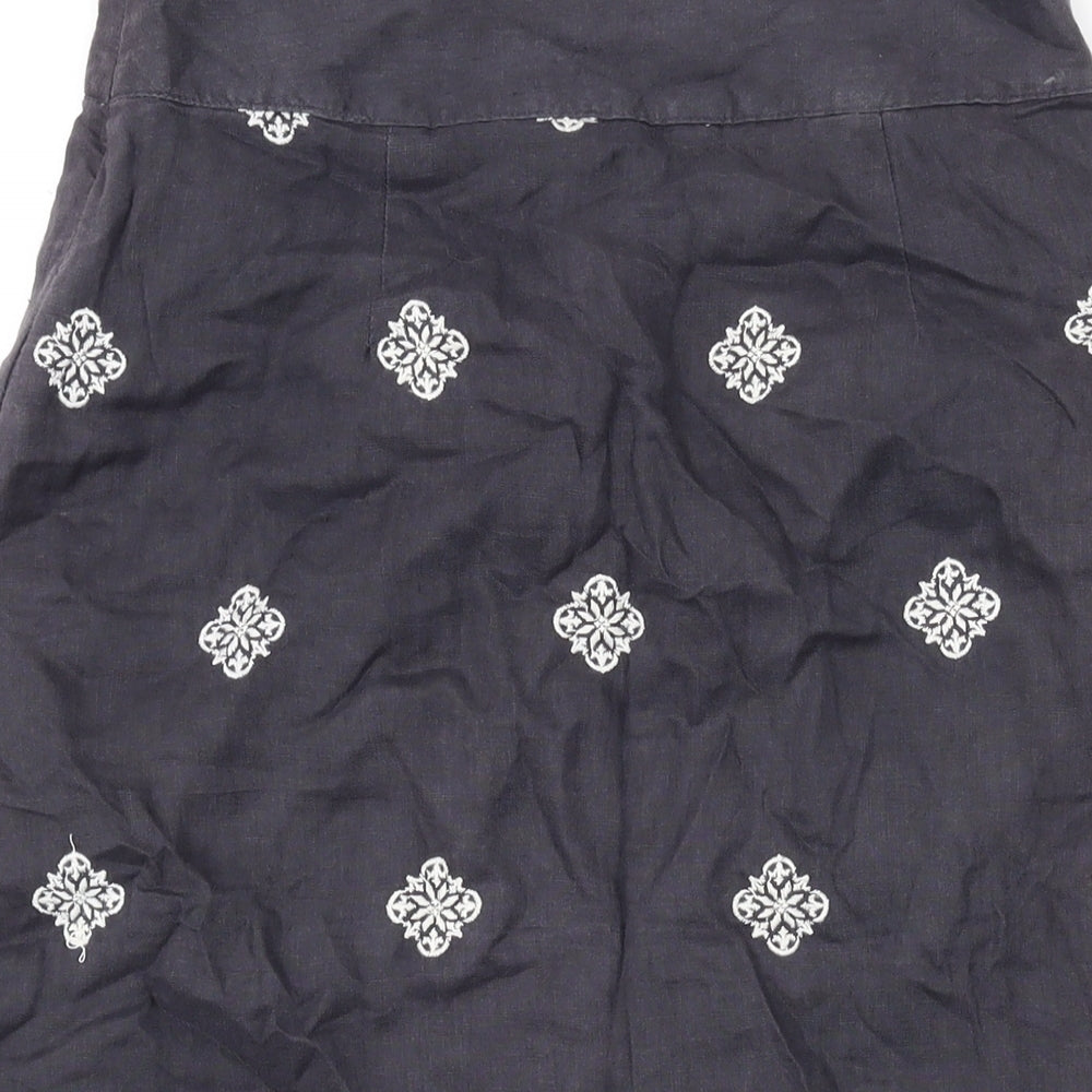 Fat Face Womens Grey Geometric Linen A-Line Skirt Size 6 Zip