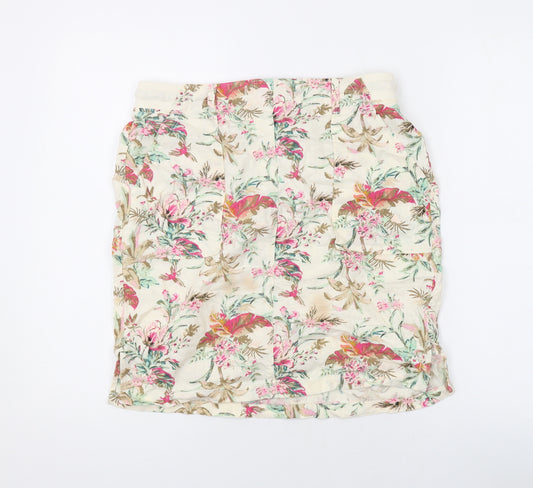 Marks and Spencer Womens Beige Floral Linen Mini Skirt Size 10