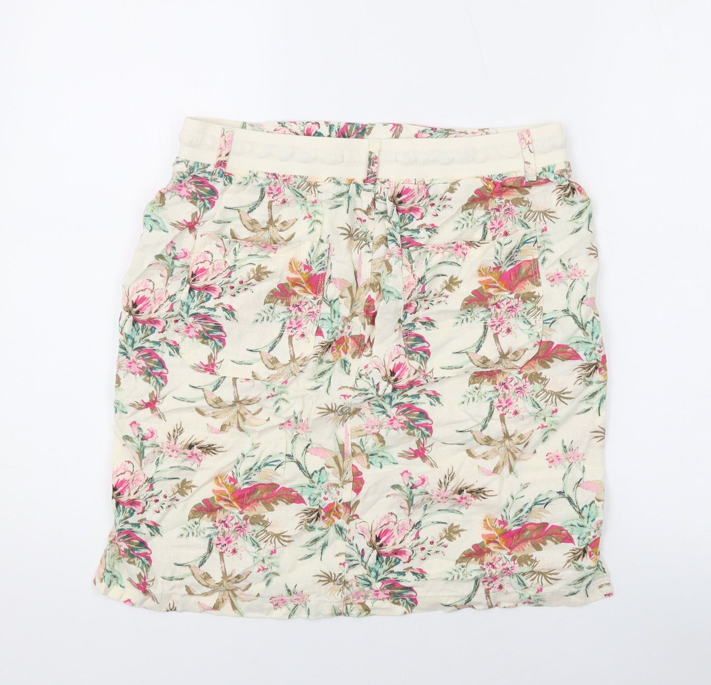 Marks and Spencer Womens Beige Floral Linen Mini Skirt Size 10