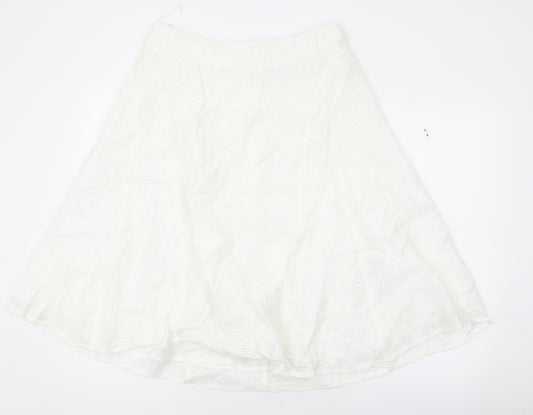 Marks and Spencer Womens White Geometric Viscose Swing Skirt Size 12 Zip