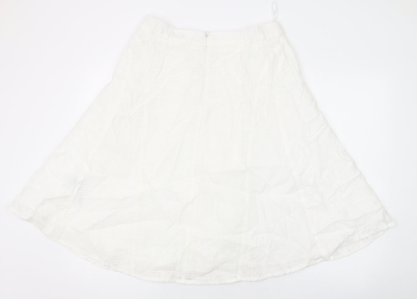 Marks and Spencer Womens White Geometric Viscose Swing Skirt Size 12 Zip