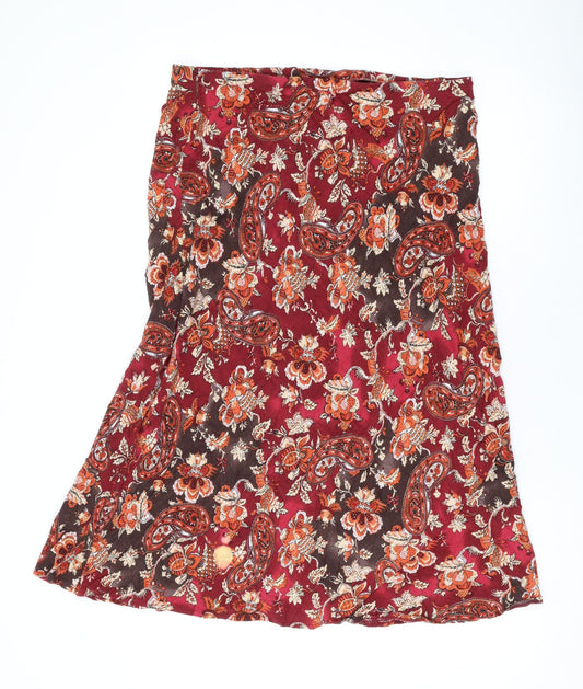 Marks and Spencer Womens Red Paisley Viscose Swing Skirt Size 18