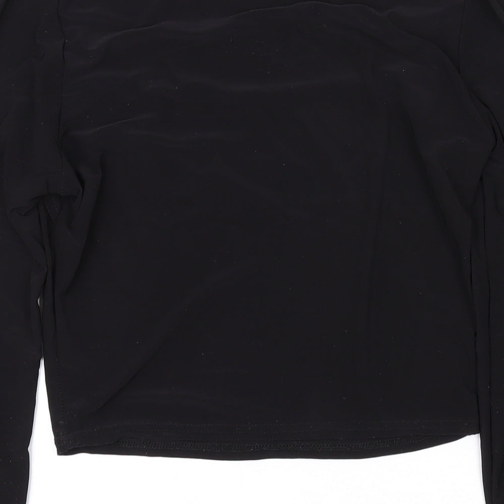 PRETTYLITTLETHING Womens Black Polyester Cropped Blouse Size 8 Round Neck