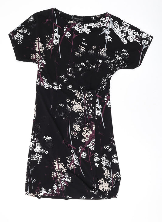 NEXT Womens Black Floral Polyester T-Shirt Dress Size 8 Round Neck Pullover