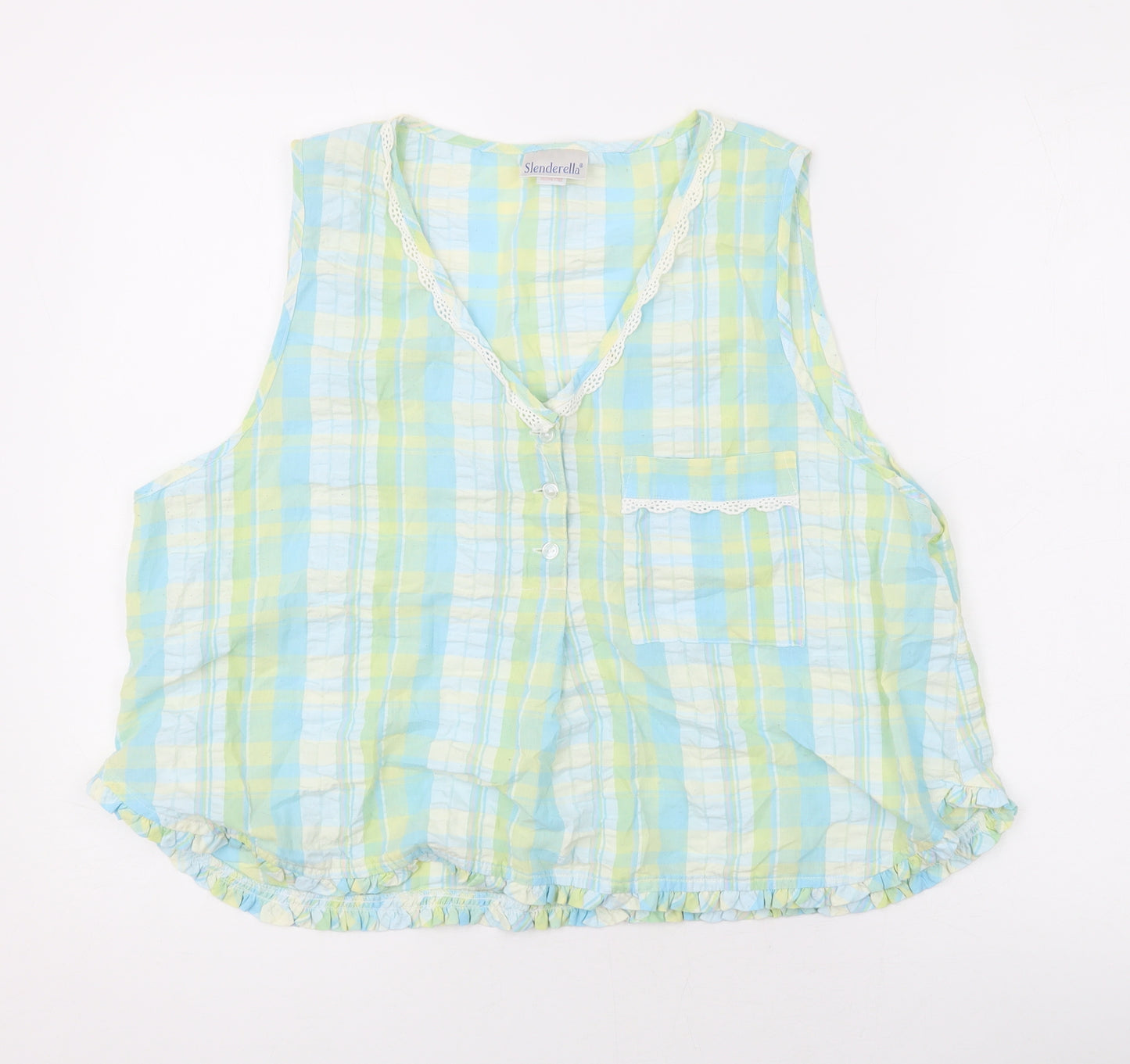 Slenderella Womens Blue Plaid Cotton Basic Tank Size 18 V-Neck