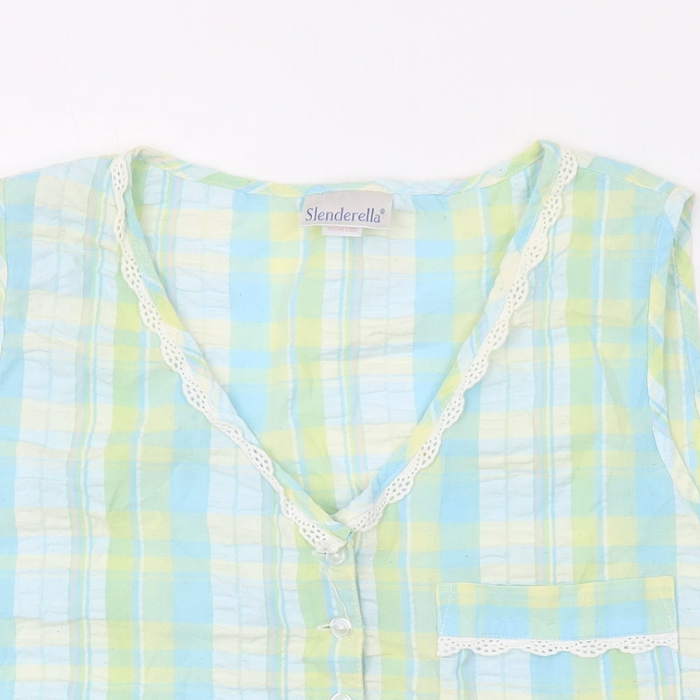 Slenderella Womens Blue Plaid Cotton Basic Tank Size 18 V-Neck