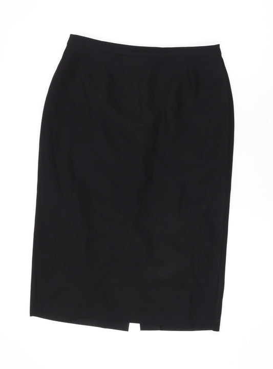 Marks and Spencer Womens Black Viscose Straight & Pencil Skirt Size 12 Zip