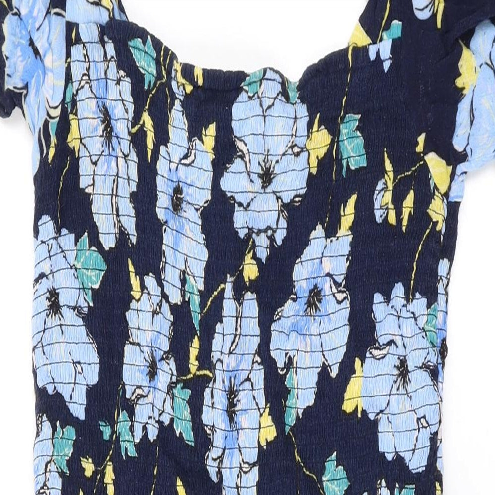 Dorothy Perkins Womens Blue Floral Viscose A-Line Size 8 Off the Shoulder Pullover