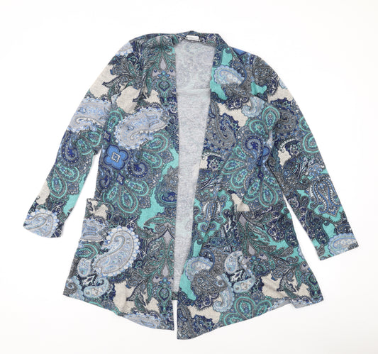 Kim & Co Womens Blue V-Neck Paisley Polyester Cardigan Jumper Size XS