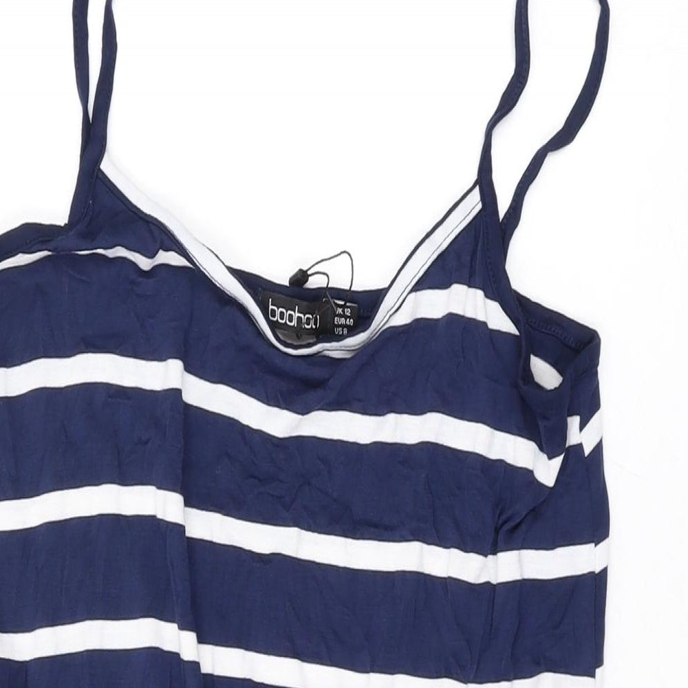 Boohoo Womens Blue Striped Cotton Playsuit One-Piece Size 12 L3 in Pullover