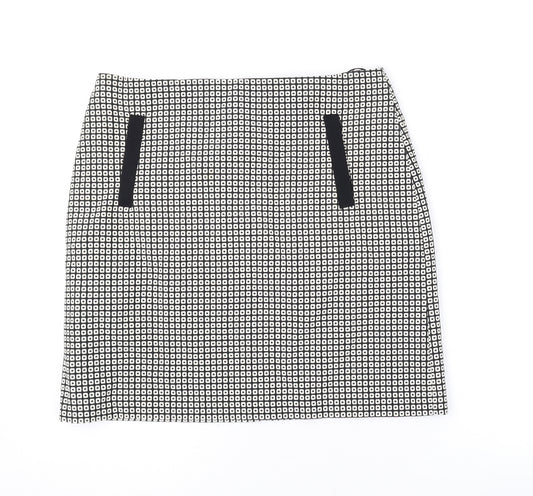 Marks and Spencer Womens Black Geometric Polyester Mini Skirt Size 12 Zip