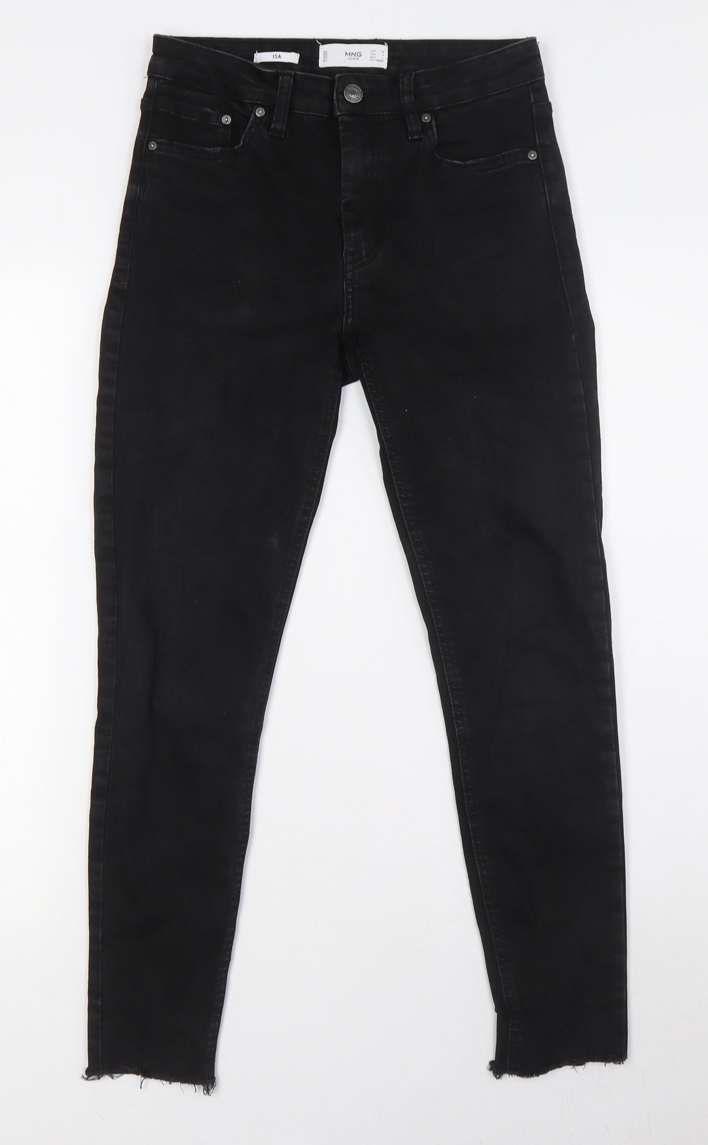 MNG Womens Black Cotton Skinny Jeans Size 8 L27 in Regular Zip - Raw Hem