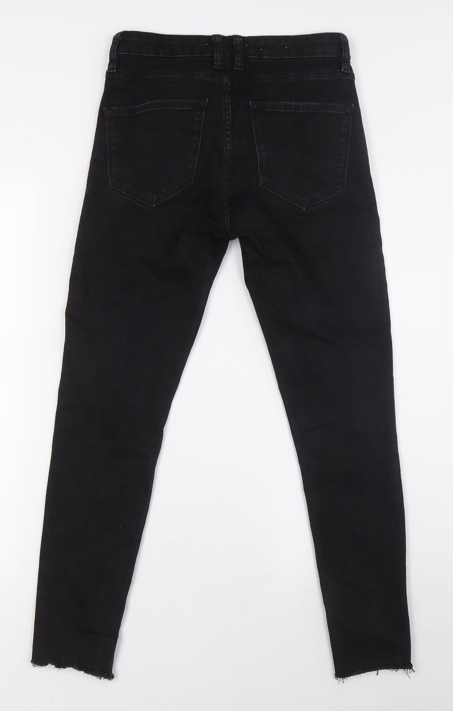 MNG Womens Black Cotton Skinny Jeans Size 8 L27 in Regular Zip - Raw Hem