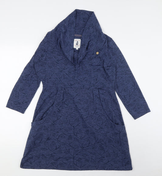 MANTARAY Womens Blue Cotton Tunic Blouse Size 12 Cowl Neck - Pockets