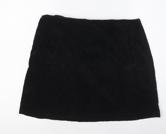 New Look Womens Black Cotton A-Line Skirt Size 14 Zip