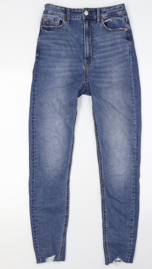 Stradivarius Womens Blue Cotton Skinny Jeans Size 8 L29 in Regular Zip - Raw Hem