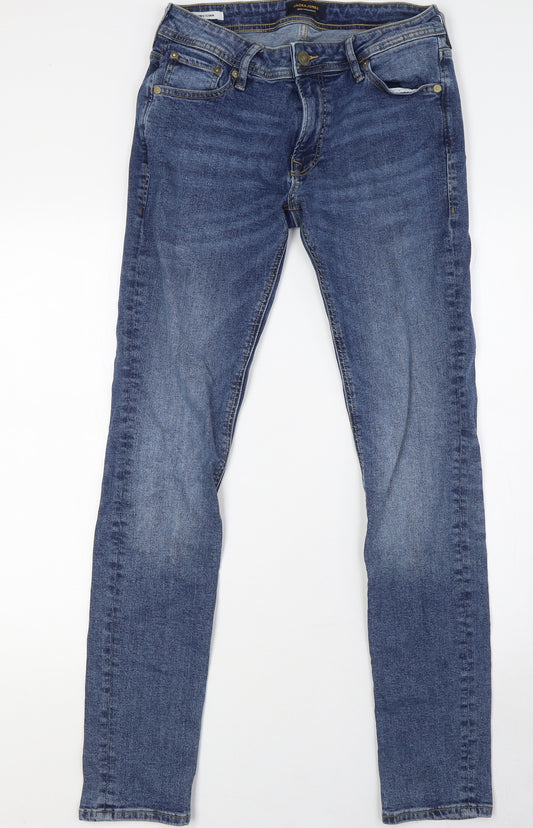 JackJones Mens Blue Cotton Skinny Jeans Size 30 in L32 in Slim Zip