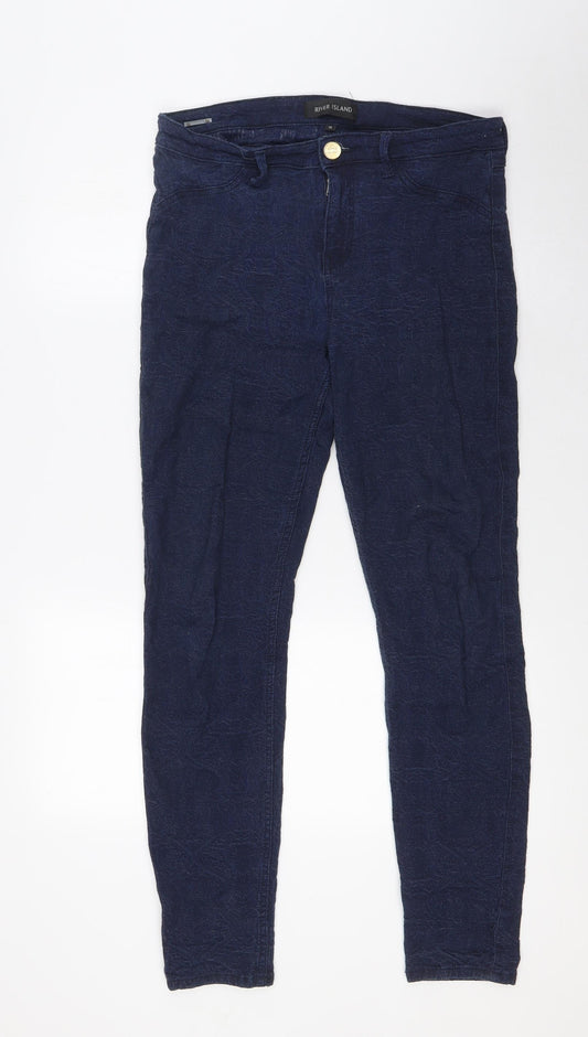 River Island Womens Blue Viscose Trousers Size 12 L30 in Regular Zip