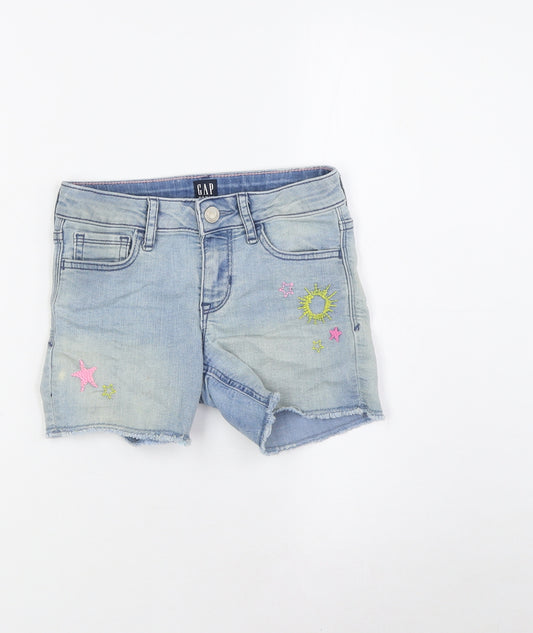 Gap Girls Blue Cotton Bermuda Shorts Size 7 Years L4 in Regular Zip - Embroidery