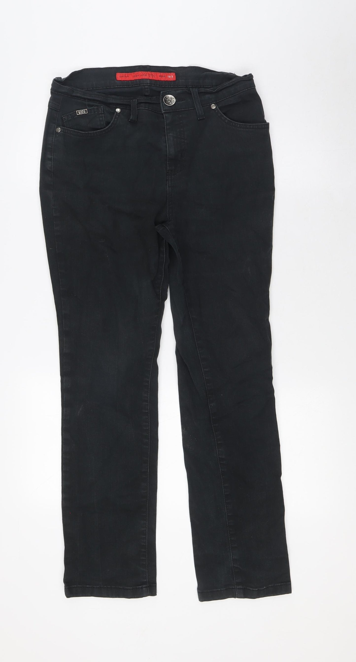 Per Una Womens Black Cotton Straight Jeans Size 10 L28 in Regular Zip