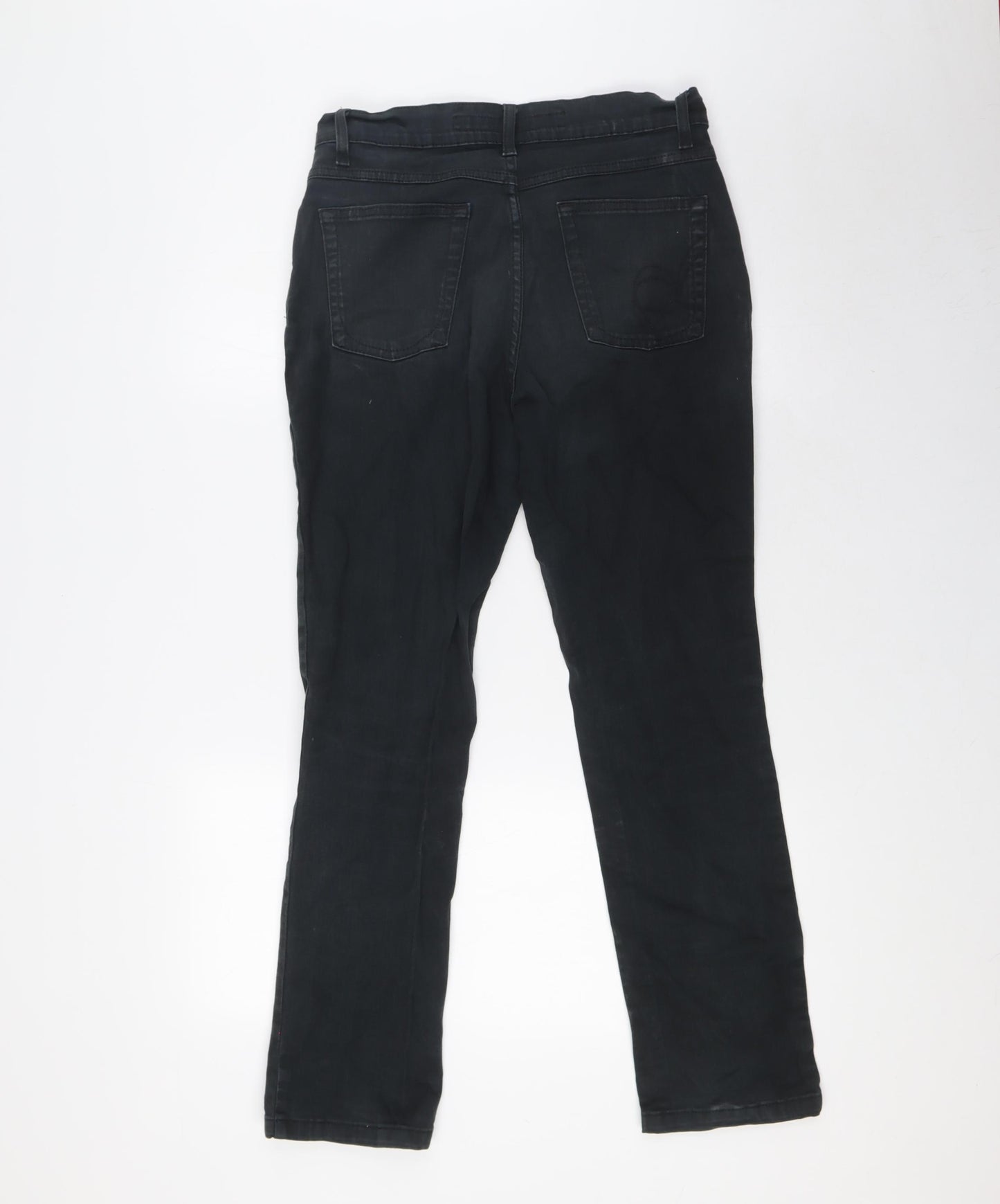 Per Una Womens Black Cotton Straight Jeans Size 10 L28 in Regular Zip